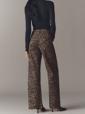 🐆Anthropologie Colette Pants Maeve Full-Length Wide-Leg Jeans 31 Petite Cheetah